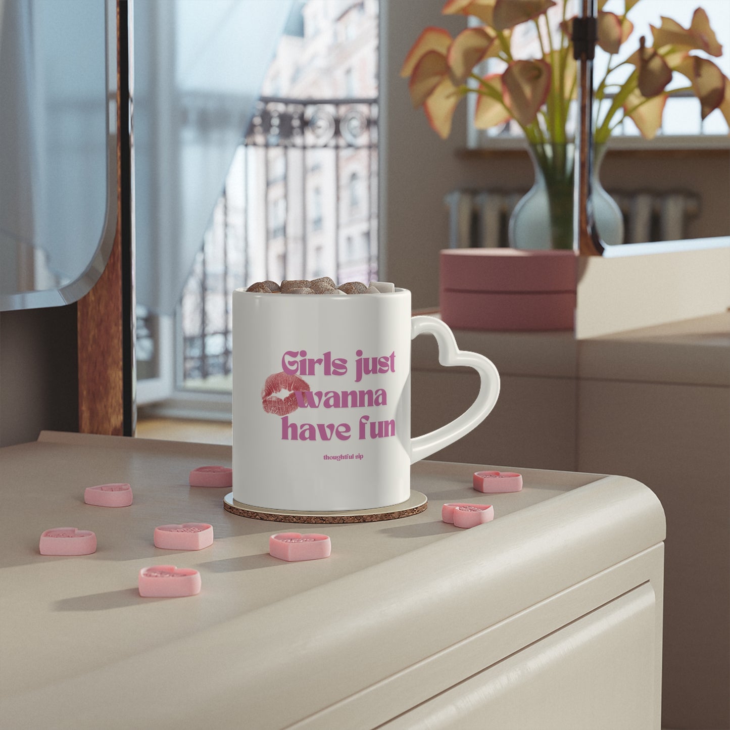 Heart-Shaped Girls Just Wanna Have Fun Mug